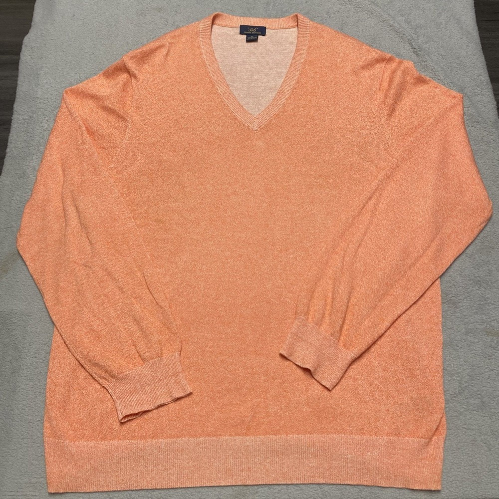 Brooks Brothers Sweater Mens XL Coral Peach Orange V‎ Neck Viscose Blend Preppy